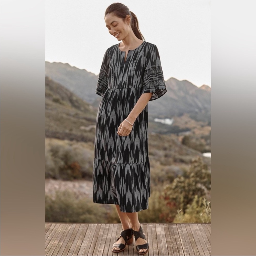 J. Jill Elements Black and grey Striped Midi Dress Medium